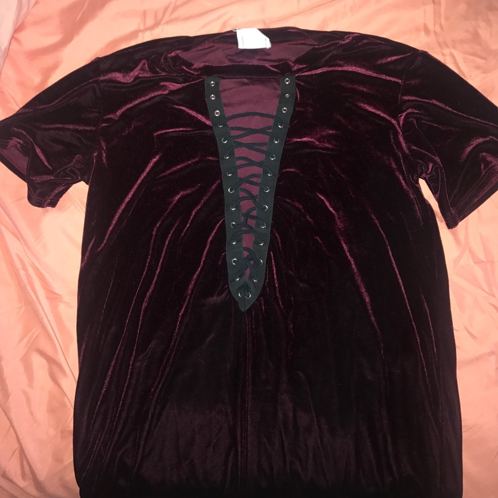Long length burgundy velvet top